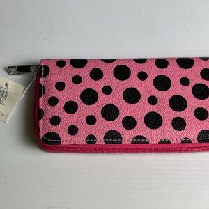 Pink stylish pink wallet with black polka dots by fun express - NEW